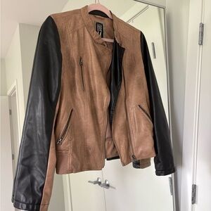 Brown and Black Faux Leather Jacket